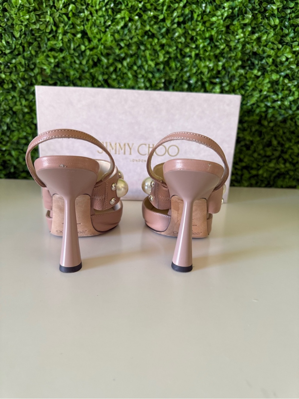 Jimmy Choo Blush Pink Pearl-Embellished Slingback Pumps - Picture 4 of 8